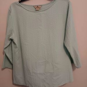 🩷Woolrich Blouse Women Sz M Crinkle Ruched Aqua Green, Classic Retro Chic EUC